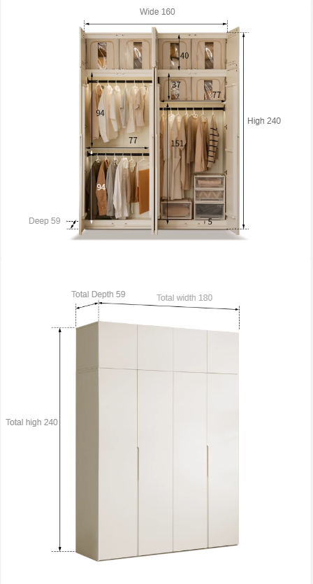 New Zealand pine Solid wood cream wardrobe: