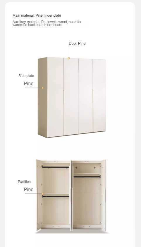 New Zealand pine Solid wood cream wardrobe: