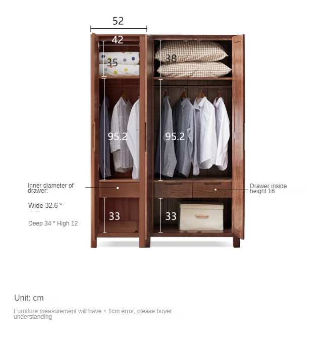 Oak Solid Wood Walnut color Wardrobe::