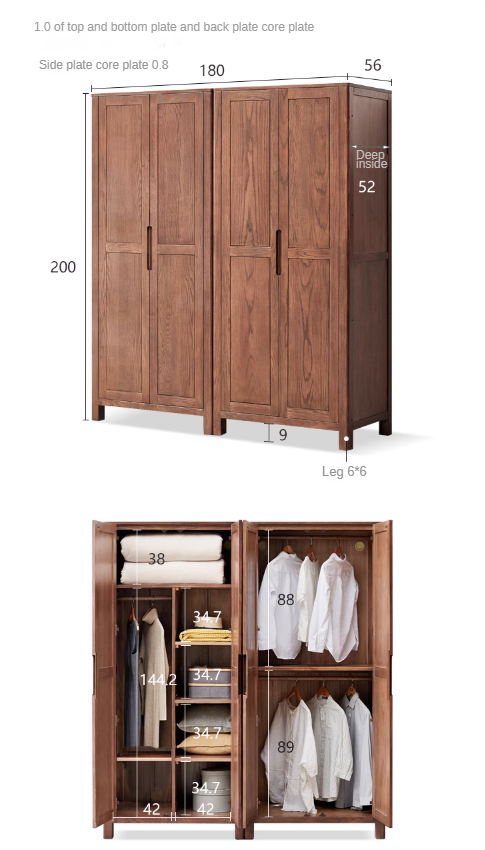 Oak Solid Wood Walnut color Wardrobe::