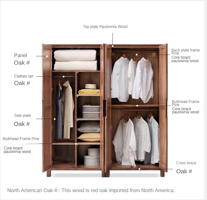 Oak Solid Wood Walnut color Wardrobe::