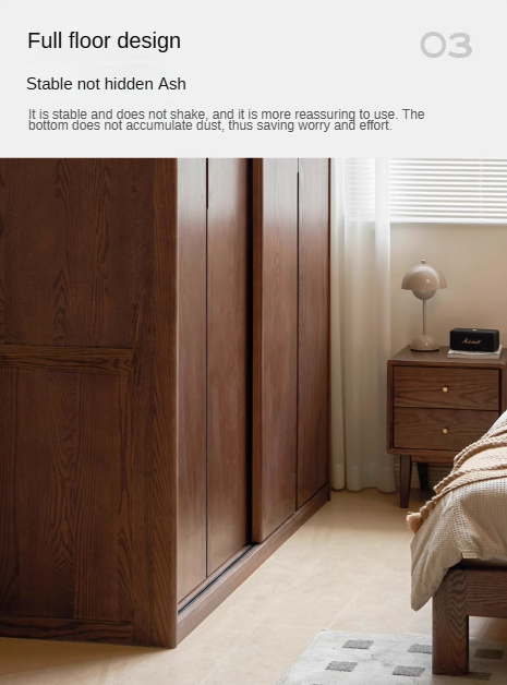 Oak Solid Wood Sliding Door Wardrobe: