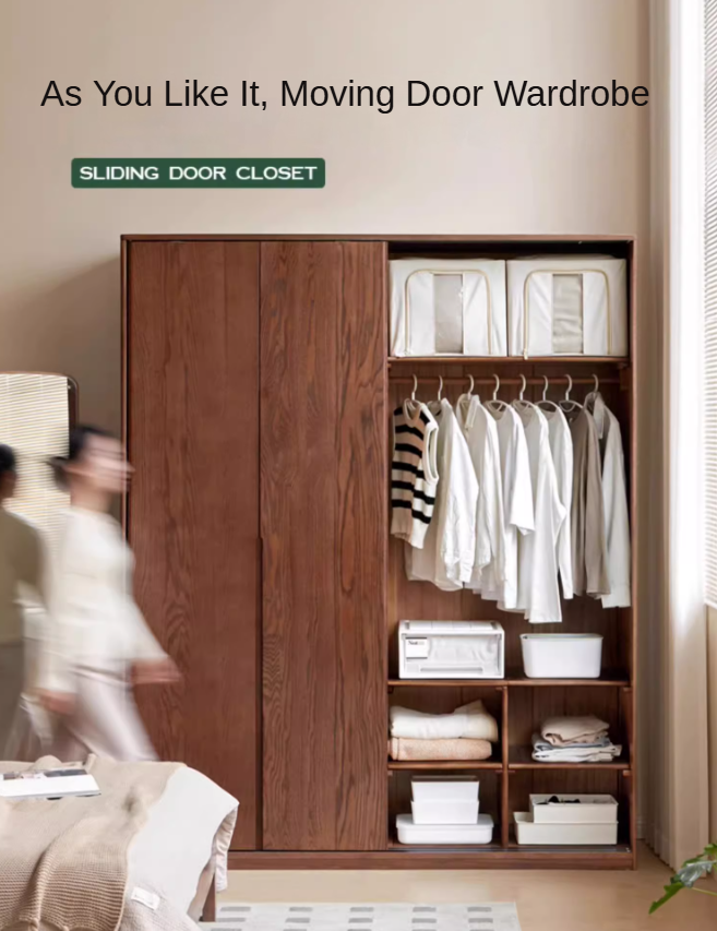 Oak Solid Wood Sliding Door Wardrobe: