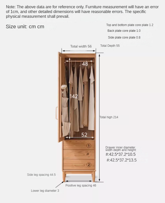 Oak solid wood double door wardrobe: