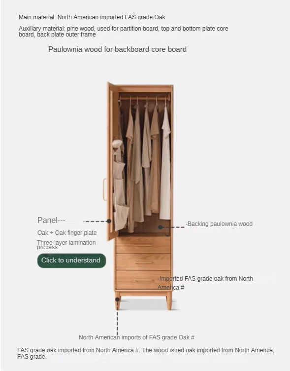 Oak solid wood double door wardrobe: