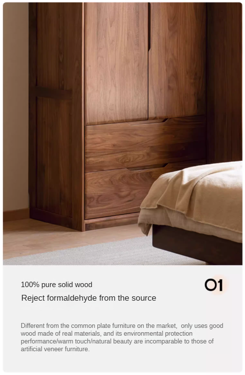 Black Walnut Solid Wood Large Wardrobe: