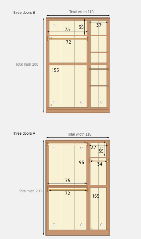 Oak Solid Wood narrow Wardrobe::