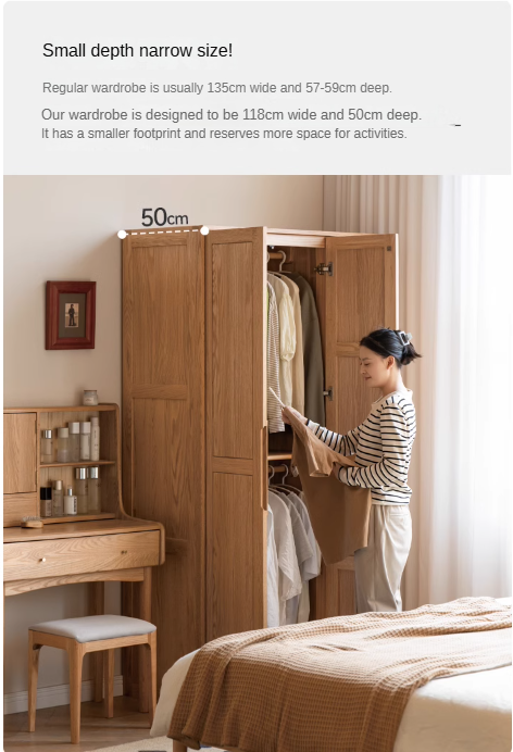 Oak Solid Wood narrow Wardrobe::