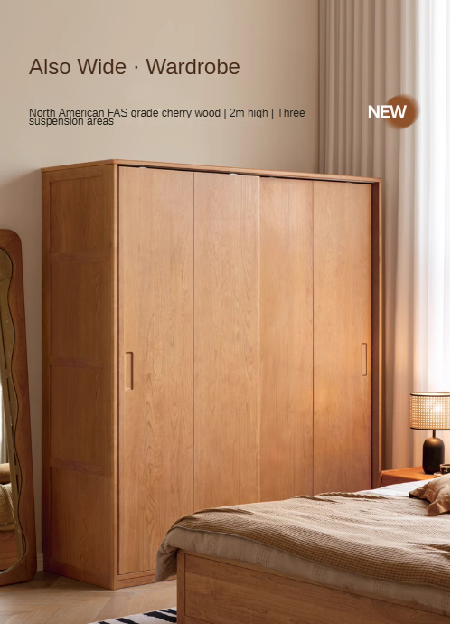 Cherry Wood Sliding Door Wardrobe: