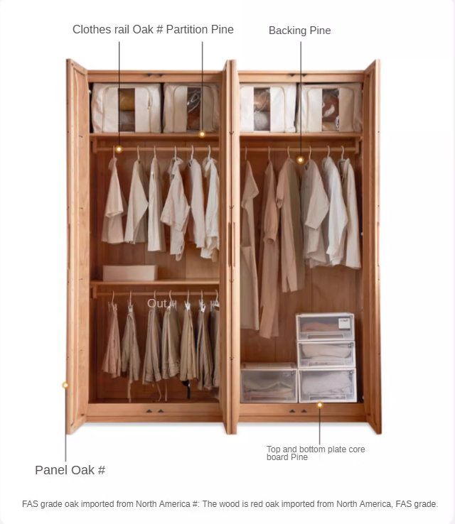 Oak solid wood wardrobe high doors :