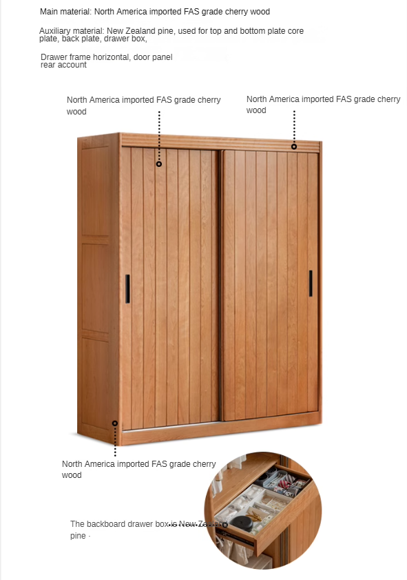 Cherry wood retro wardrobe sliding door: