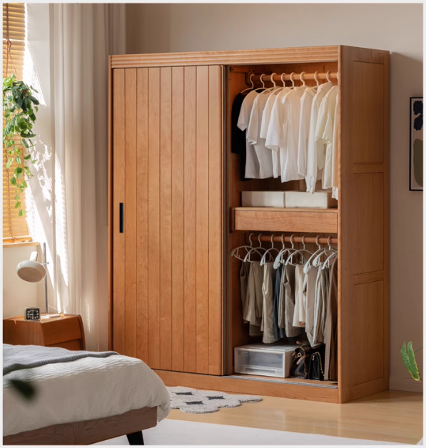 Cherry wood retro wardrobe sliding door: