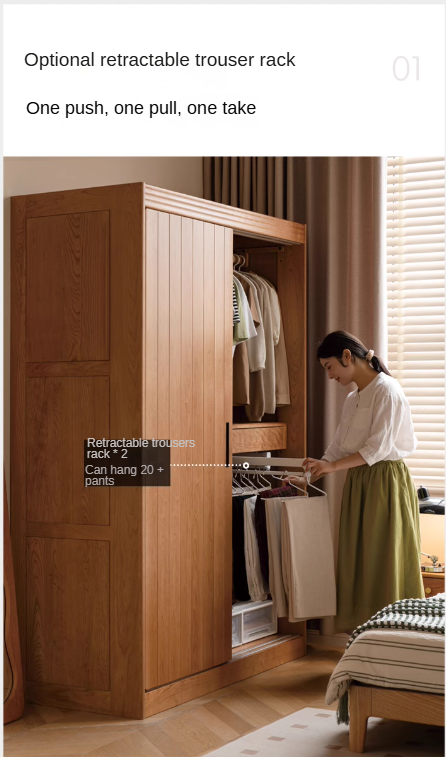 Cherry wood retro wardrobe sliding door: