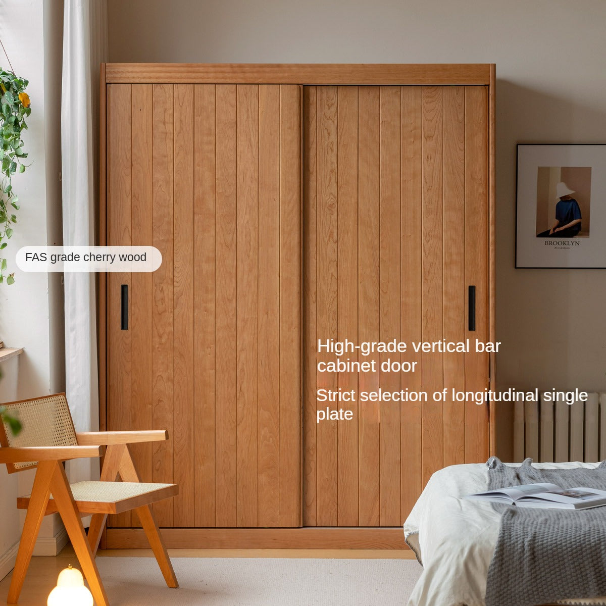 Cherry wood retro wardrobe sliding door: