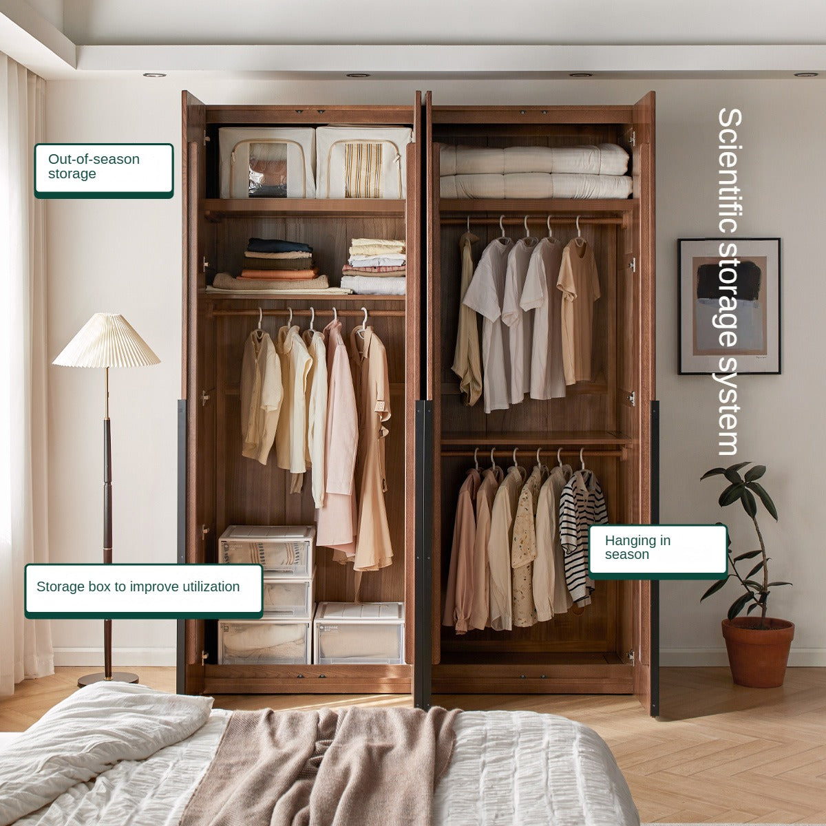 Oak solid wood wardrobe high walnut color: