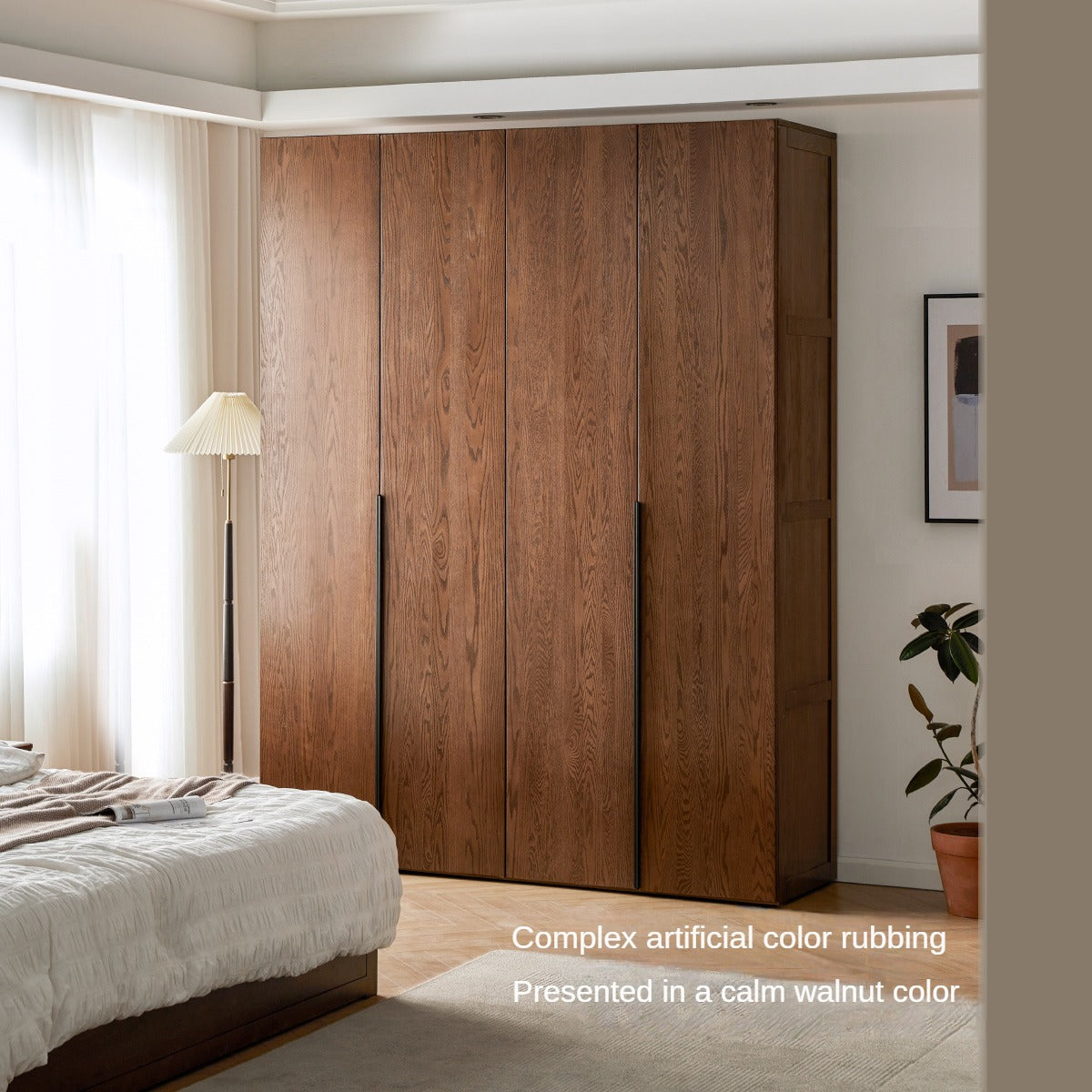 Oak solid wood wardrobe high walnut color: