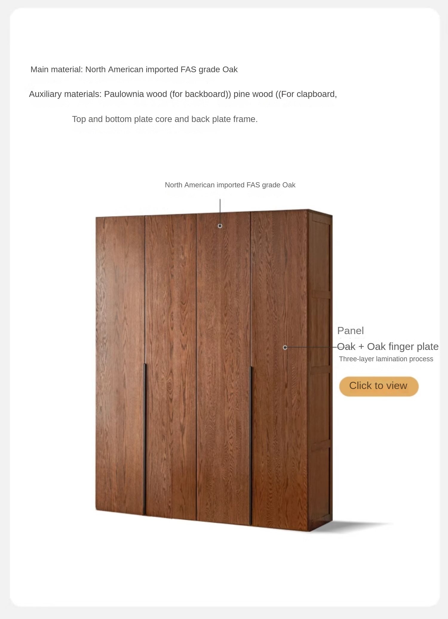 Oak solid wood wardrobe high walnut color: