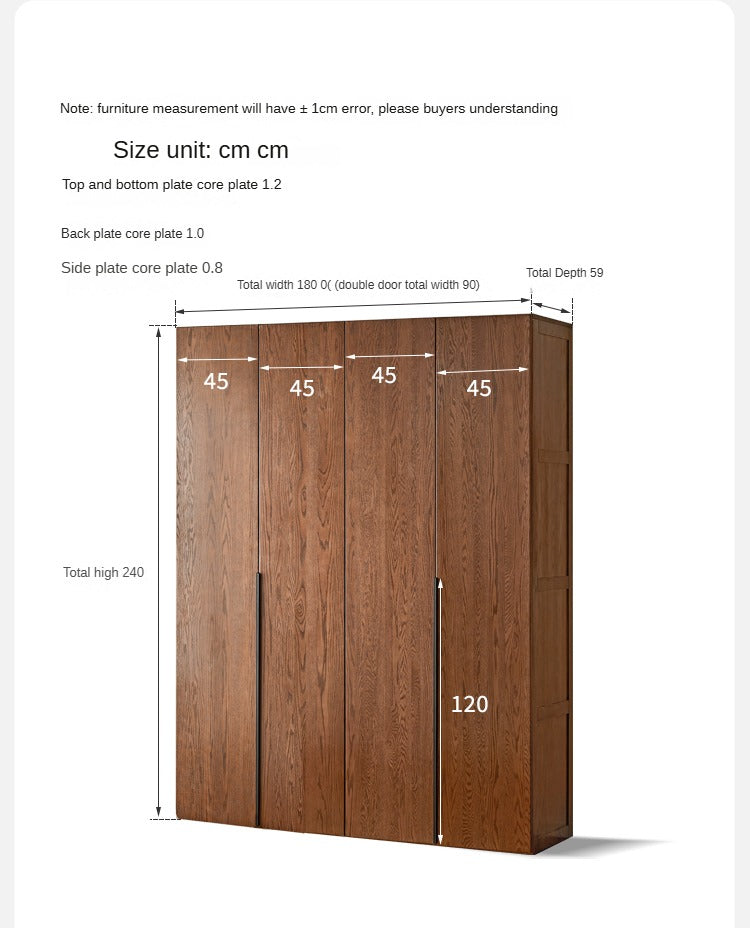 Oak solid wood wardrobe high walnut color: