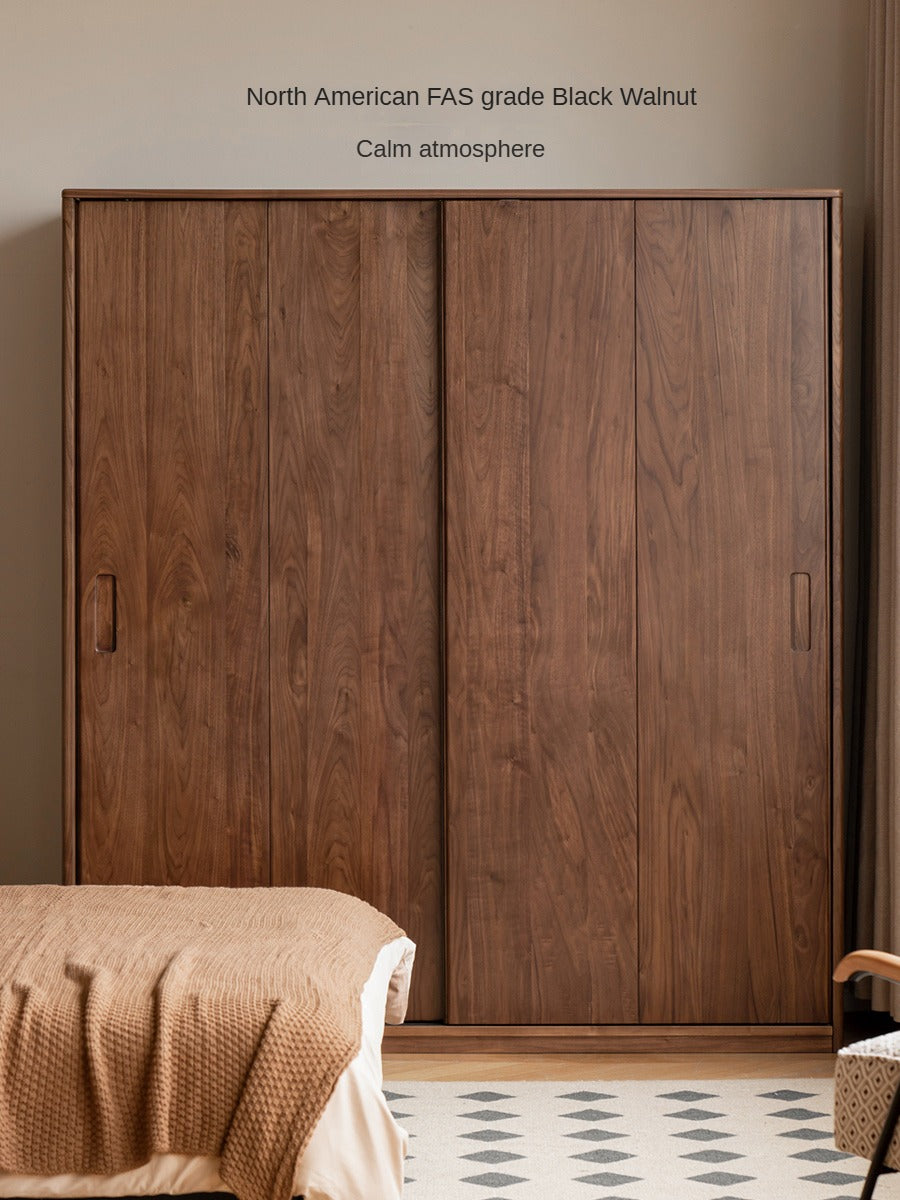 Black walnut solid wood sliding door wardrobe: