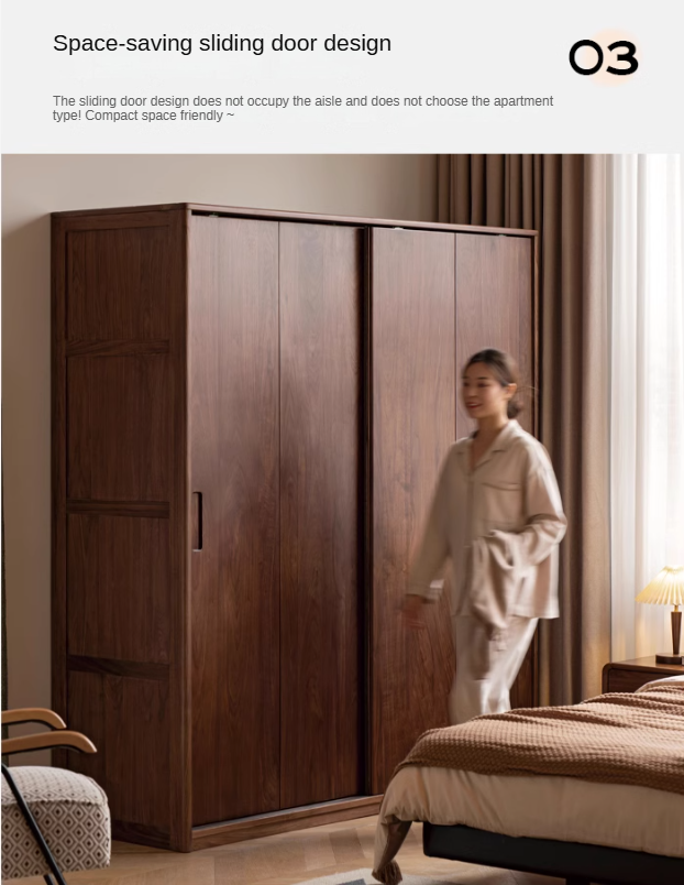 Black walnut solid wood sliding door wardrobe: