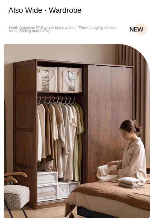 Black walnut solid wood sliding door wardrobe: