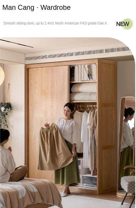 Oak solid wood sliding door wardrobe: