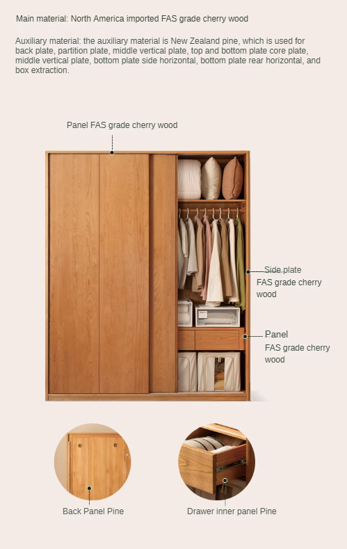 Cherry wood sliding door retro  wardrobe: