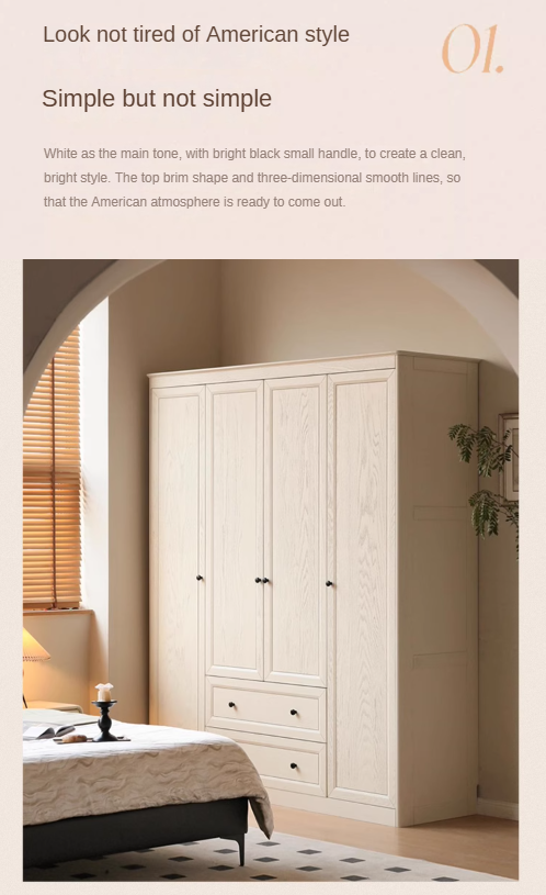 Oak solid wood American style wardrobe: