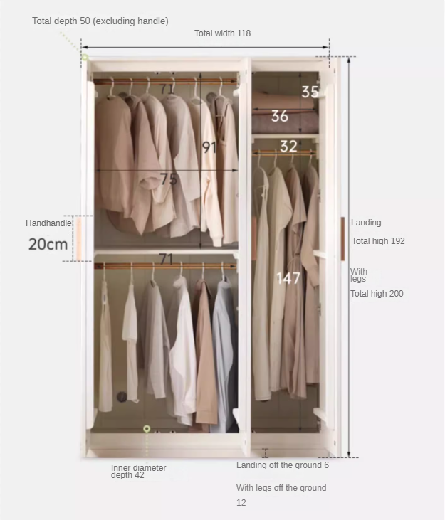 Pine solid wood wardrobe cream style: