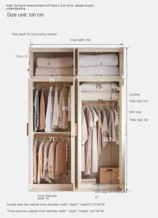 Pine solid wood wardrobe cream style: