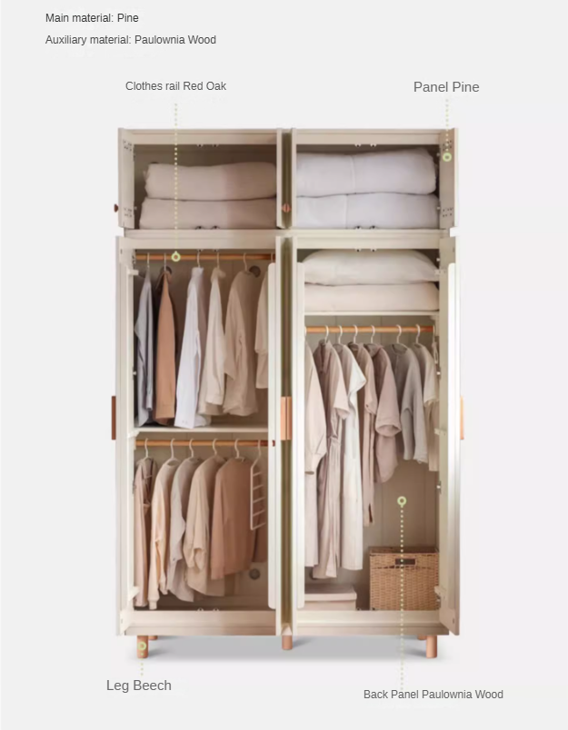 Pine solid wood wardrobe cream style: