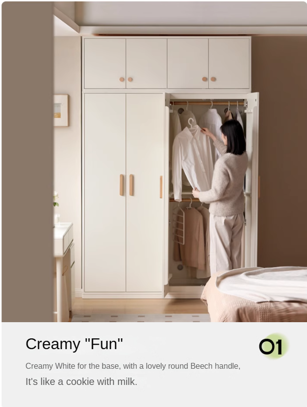 Pine solid wood wardrobe cream style: