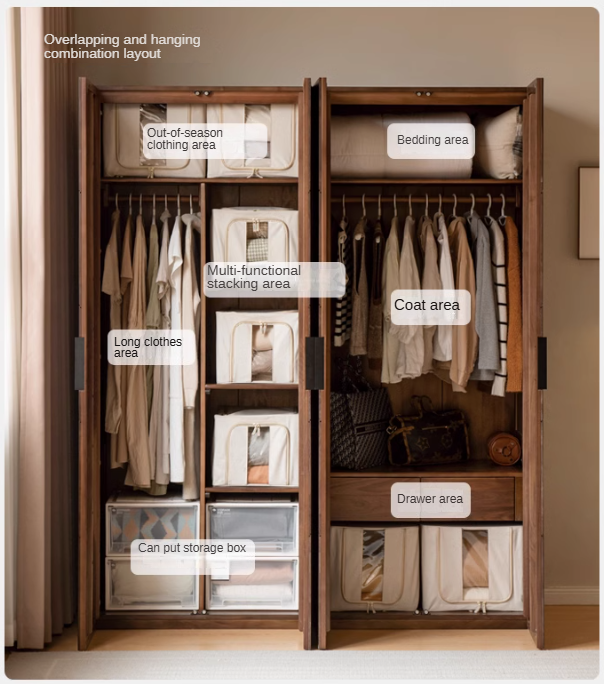 Black Walnut Solid Woo Wardrobe Combination: