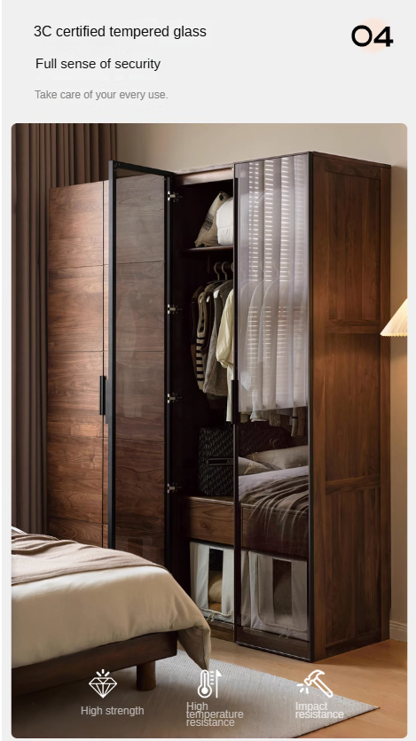 Black Walnut Solid Woo Wardrobe Combination: