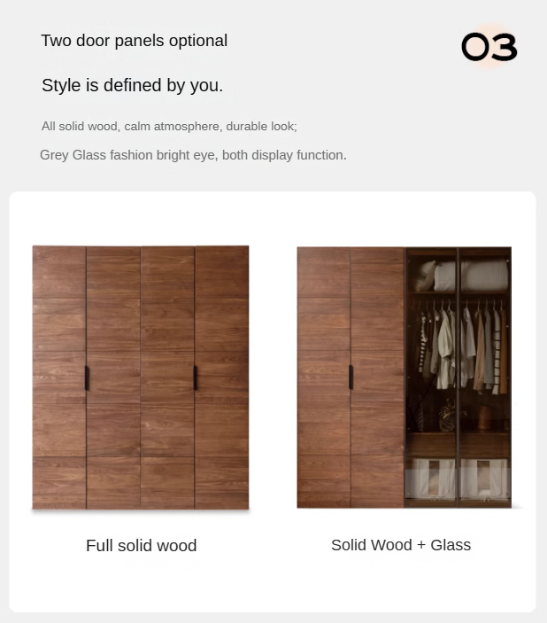 Black Walnut Solid Woo Wardrobe Combination: