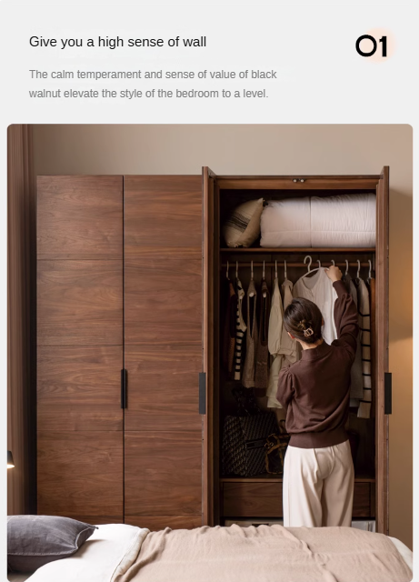 Black Walnut Solid Woo Wardrobe Combination: