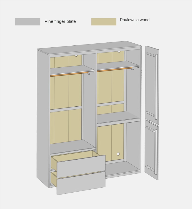 Pine Solid Wood Sectional Large Wardrobe Cream Style