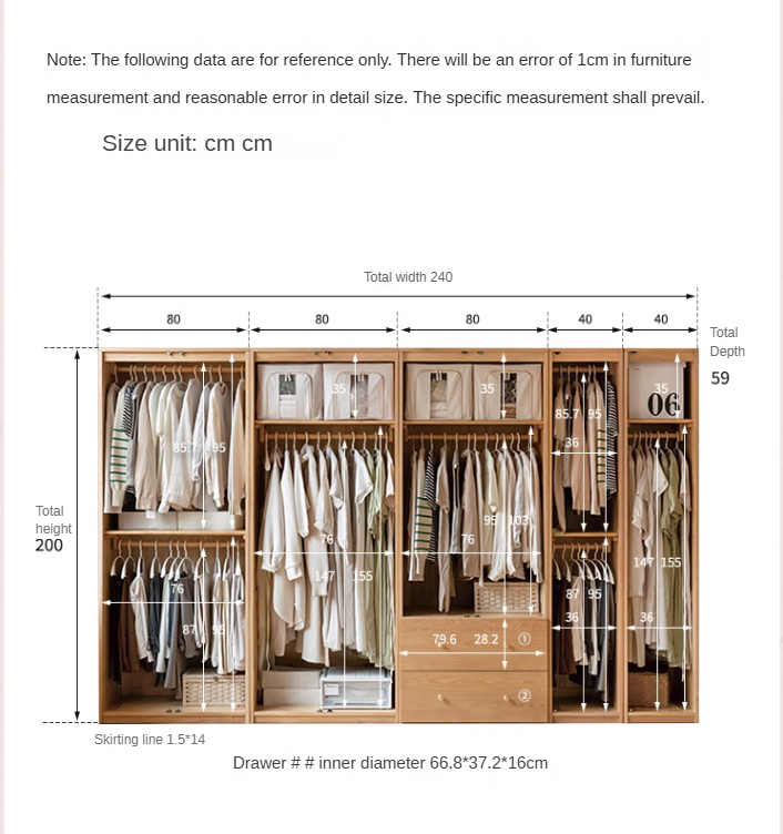 Oak Solid Wood Modern Wardrobe Free Combination