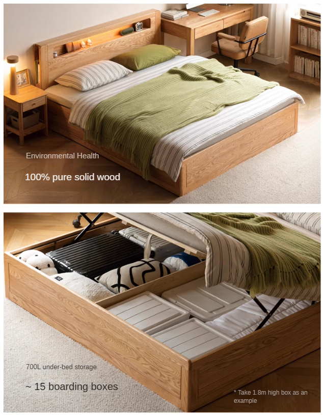 Oak solid wood Luminous box bed