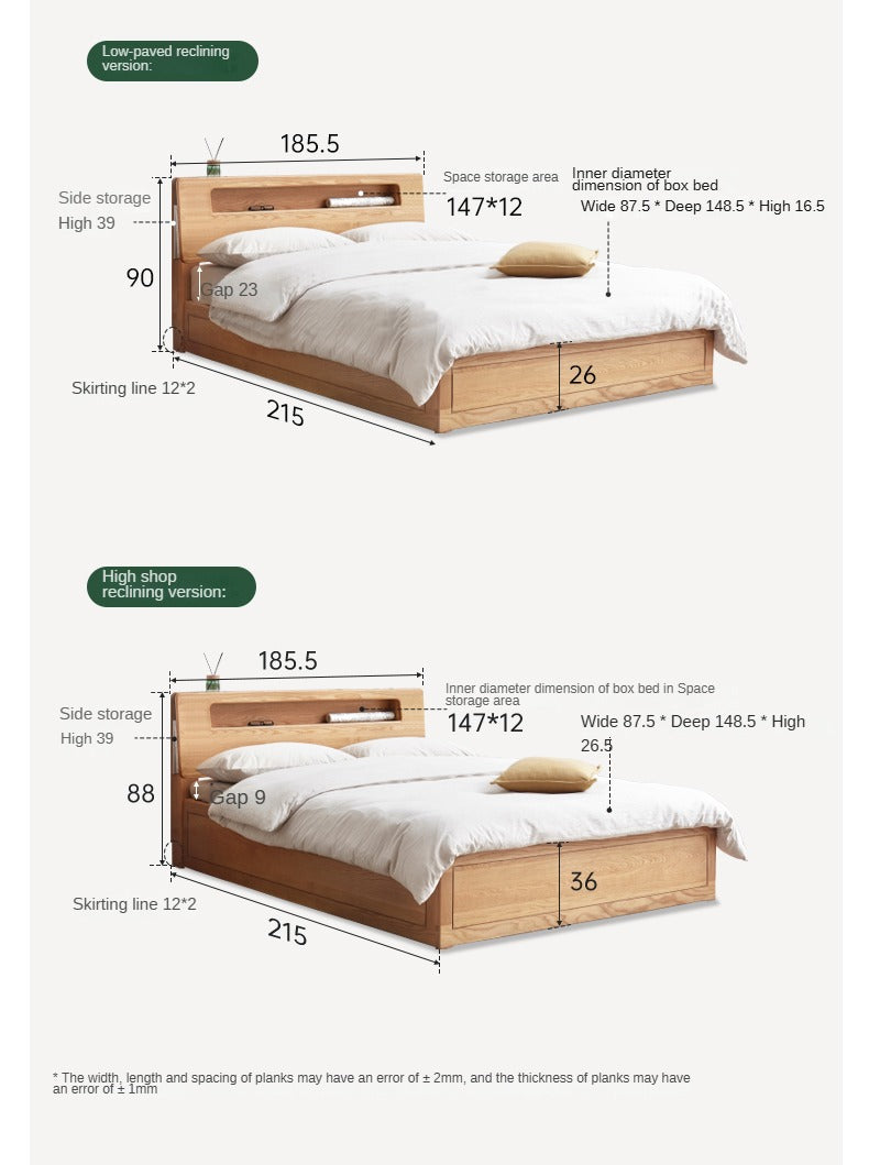 Oak solid wood Luminous box bed