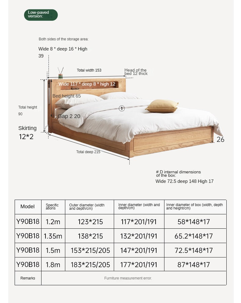 Oak solid wood Luminous box bed