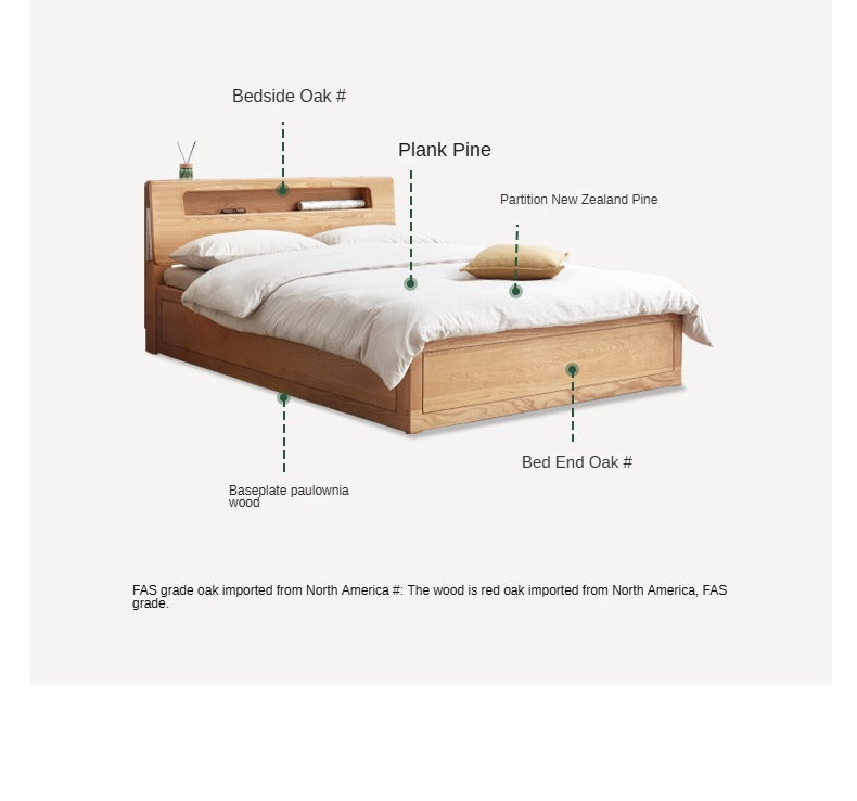 Oak solid wood Luminous box bed