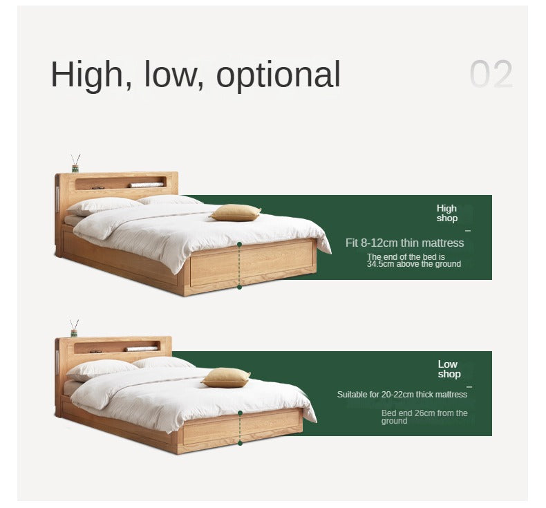 Oak solid wood Luminous box bed