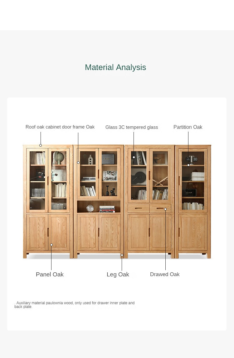 Oak solid wood bookcase multi-layer storage cabinet -