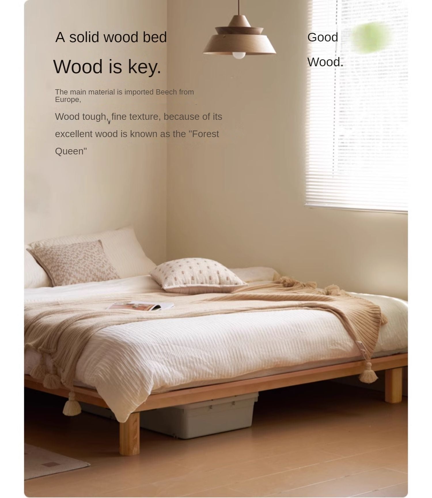 Beech Solid Wood platform bed, headboard-free bed