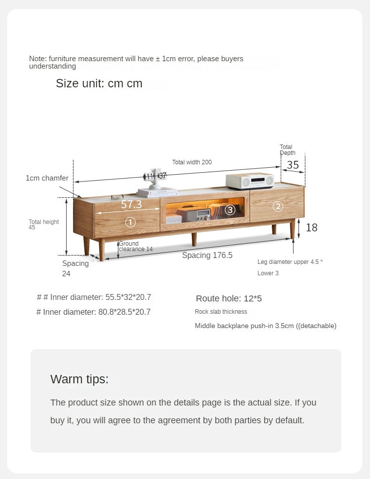 Oak solid wood rock board flip door floor TV cabinet