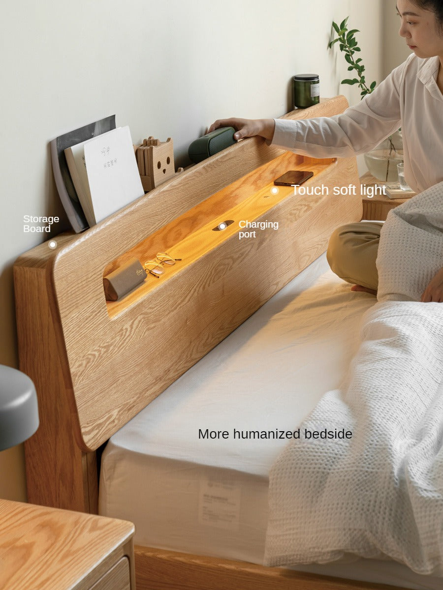 Oak solid wood bed Touch-type LED warm light_)