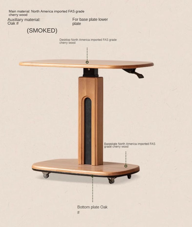 Cherry, Oak Solid Wood Lift Side Table