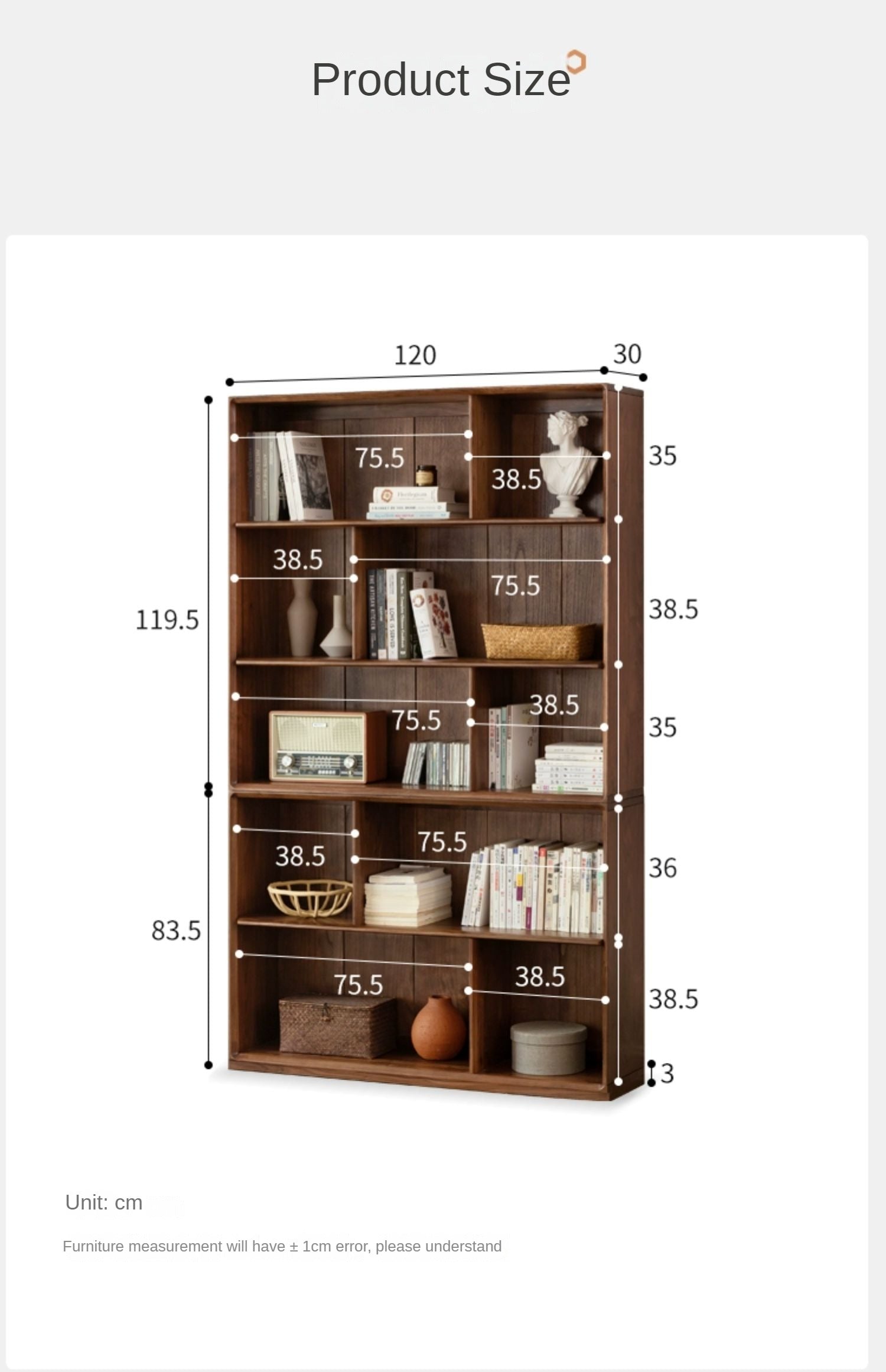 Black Walnut Solid Wood Floor-standing Low Bookcase Combination Bookshelf<