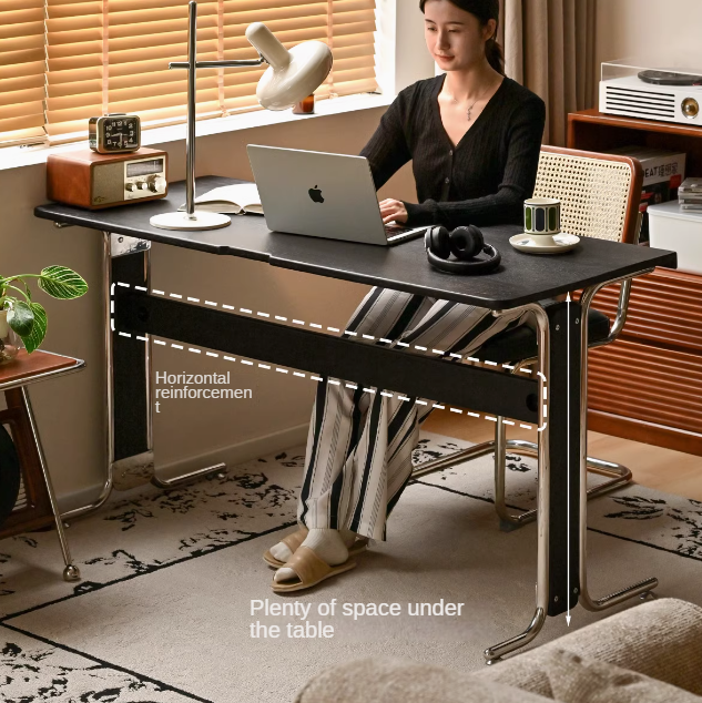 Oak Solid Wood Bauhaus Black Computer Desk